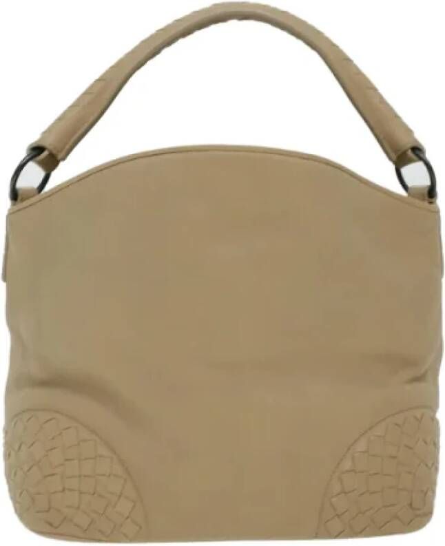 Bottega Veneta Vintage Beige Leren Bottega Veneta Intrecciato Tas Beige Dames