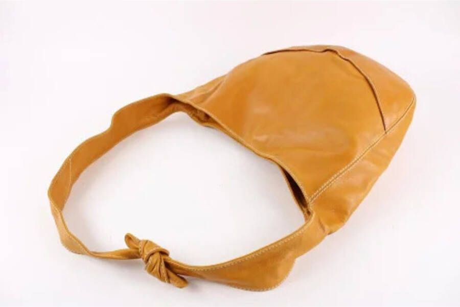 Bottega Veneta Vintage Leren Schoudertas Bruin Dames