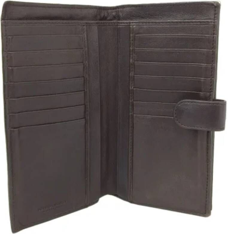 Bottega Veneta Vintage Intrecciato Leren Portemonnee Bruin Dames