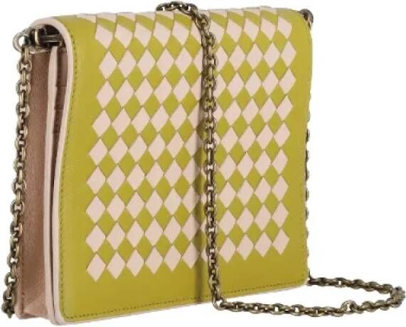 Bottega Veneta Vintage Tweedehands Groene Leren Vintage Kleine Ketting Portemonnee Tas Groen Dames