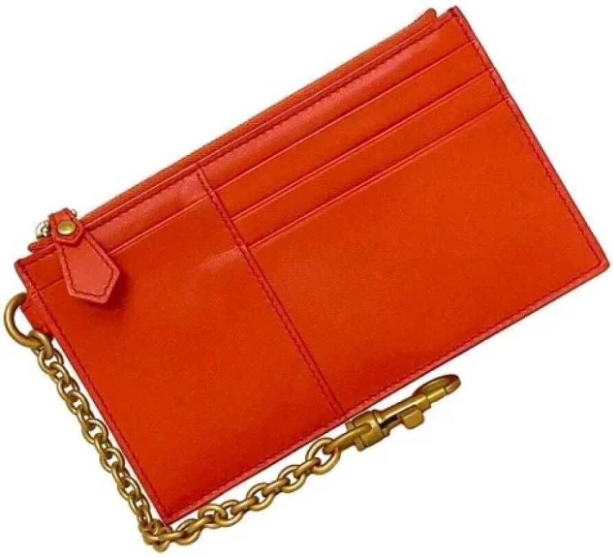 Bottega Veneta Vintage Tweedehands Oranje Leren Portemonnee Bottega Veneta Oranje Dames
