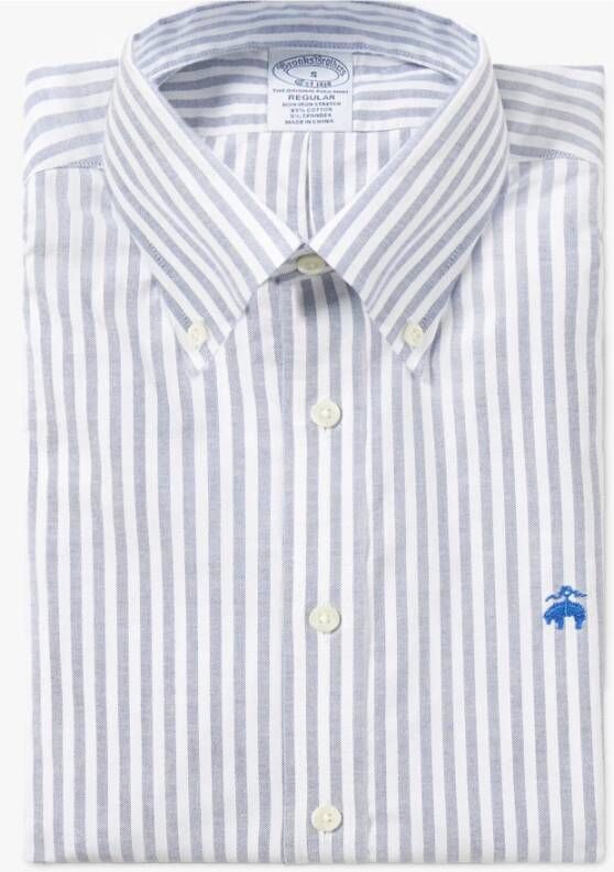 Brooks Brothers Blauw-wit Regular Fit Non-Iron Stretch Katoenen Casual Overhemd met Button-Down Kraag Blue Heren