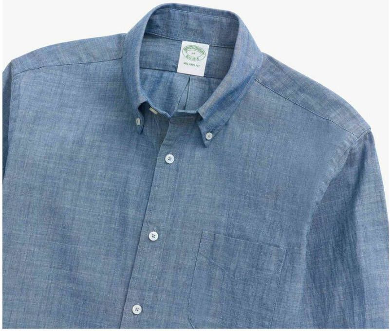 Brooks Brothers Milano Slim-Fit Sport Overhemd Chambray button-down kraag Blauw Heren