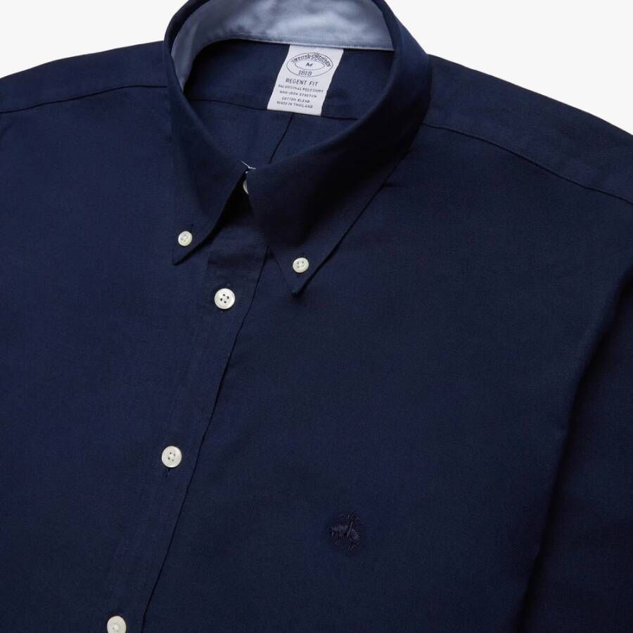 Brooks Brothers Regent Regelijke FIT Nionurs Sport Overhemd Oxford Stretch knoop-down kraag Blauw Heren