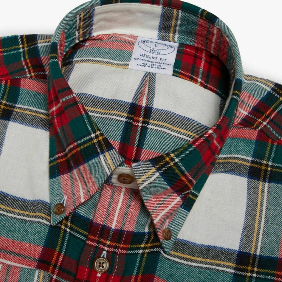Brooks Brothers Regent Regular Fit Sport Overhemd Flanel Button-Down Collar Rood Heren