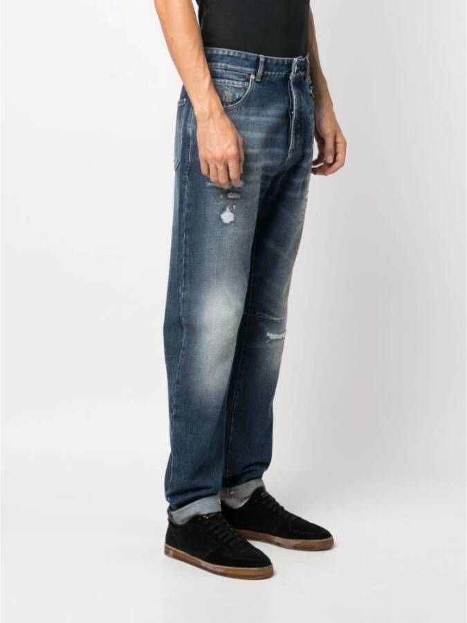 BRUNELLO CUCINELLI Blauwe Logo-Patch Katoenen Straight-Leg Jeans Blue Heren