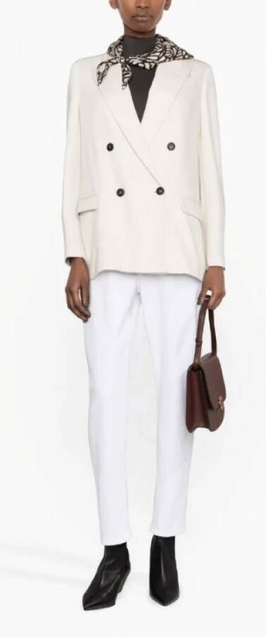 BRUNELLO CUCINELLI Double-breasted blazer met sjaal detail Wit Dames