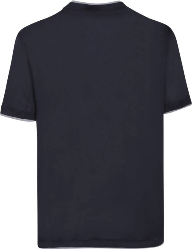 BRUNELLO CUCINELLI Luxe T-shirt van Zijdeblend met Chroom Inzetstukken Blauw Heren