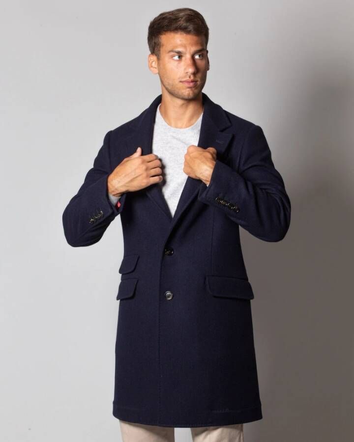 BRUNELLO CUCINELLI Tijdloze wollen en kasjmierjas Blue Heren