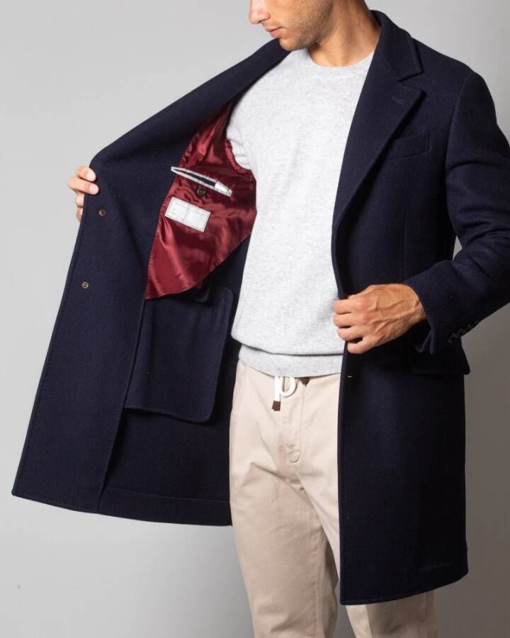 BRUNELLO CUCINELLI Tijdloze wollen en kasjmierjas Blue Heren