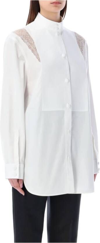 Burberry Optic White Kant Trim Shirt Ss23 Wit Dames