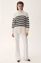 Busnel Gestreepte Oversized Coltrui Trui Beige Dames - Thumbnail 2