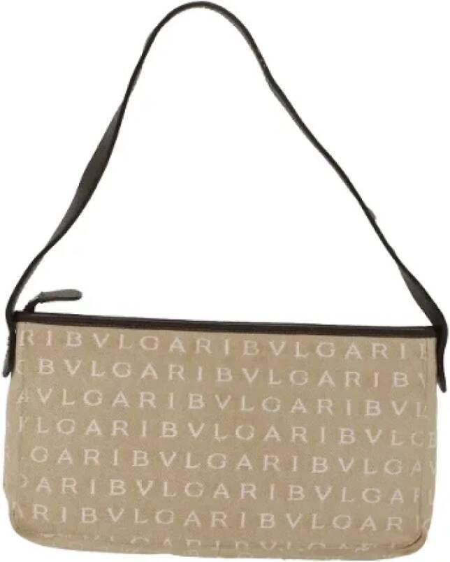 Bvlgari Vintage Beige Canvas Schoudertas van Bulgari Beige Dames