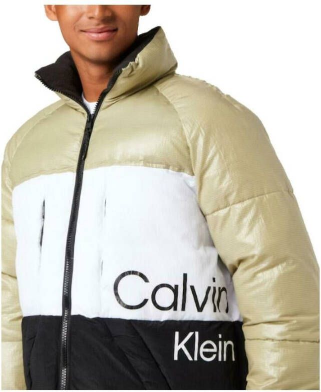 Calvin Klein Colorblock puffer jas Wit Heren