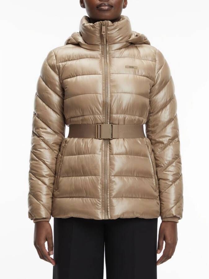 Calvin Klein Gewatteerde jas met afneembare capuchon Beige Dames