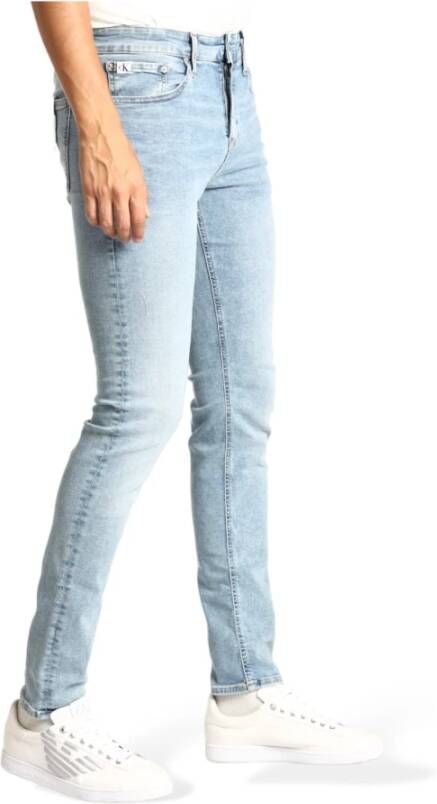 Calvin Klein Jeans Slim Fit Jeans met knoop en verborgen rits Blauw Heren