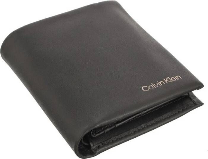 Calvin Klein Zwarte Leren Portemonnee met Kaartsleuven en Geldclip Zwart Heren