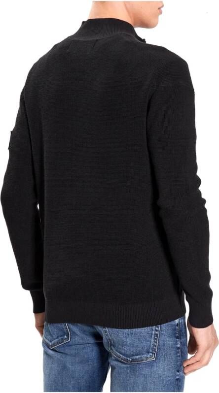 Calvin Klein Zwarte trui met rits en logo op mouw Zwart Heren