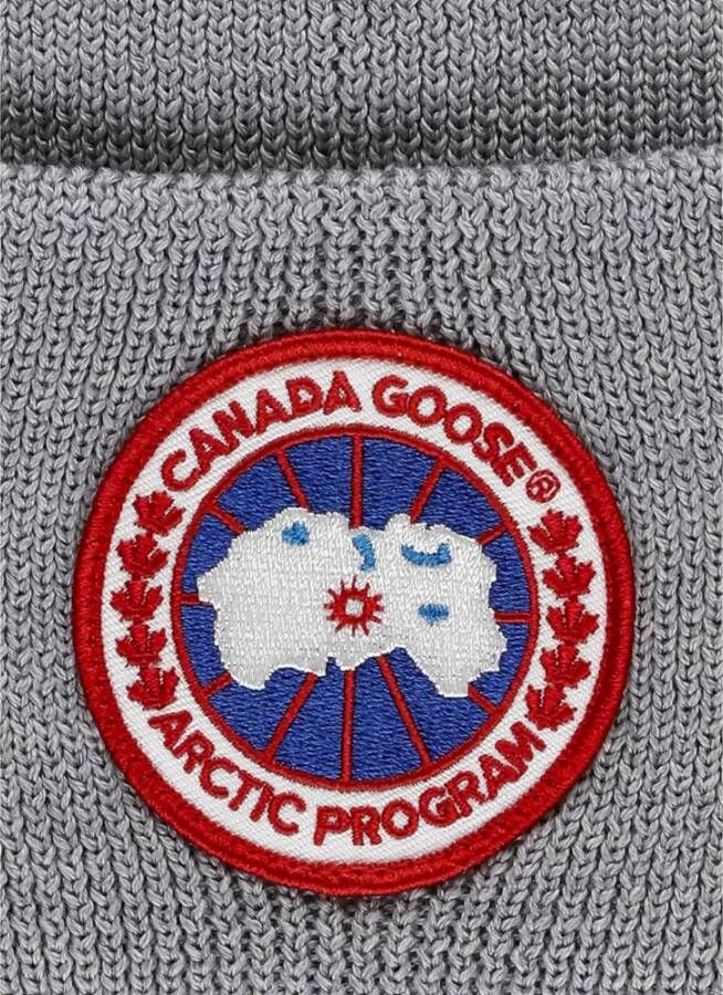 Canada Goose Grijze wollen muts met logo patch Gray Heren