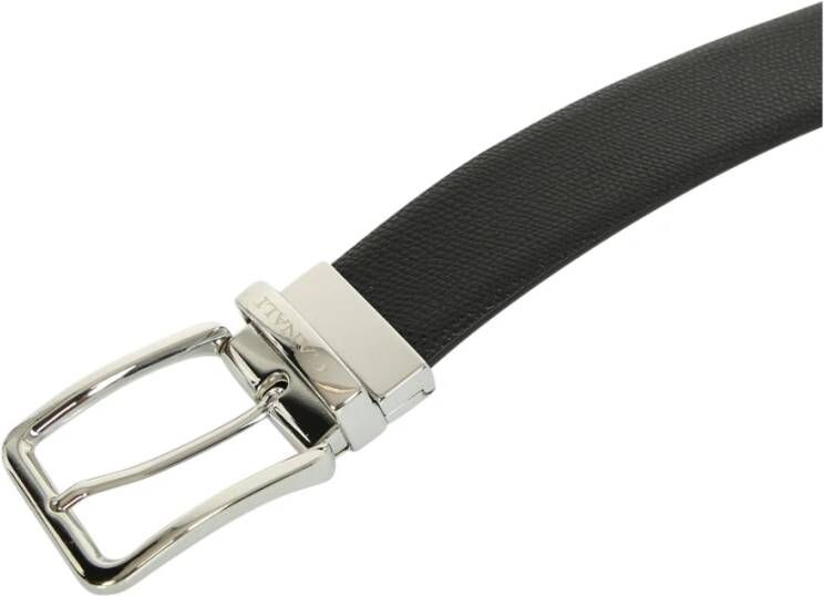 Canali Zwarte riem van generfd leer met gegraveerd logo Zwart Heren