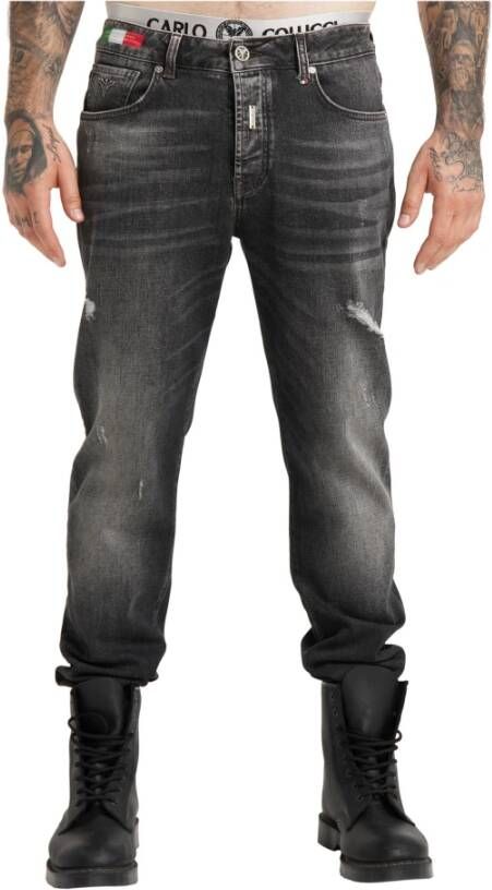 Carlo colucci 5-Pocket Jeans met Used-Details Cavosini Gray Heren