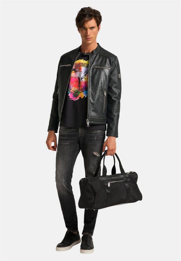 carlo colucci Biker Leather Jacket Bento Zwart Heren