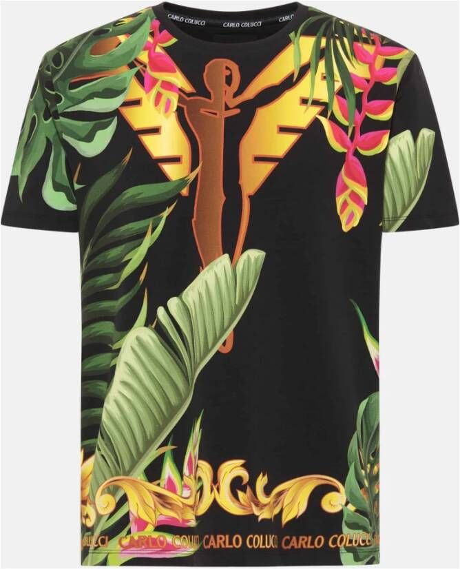 Carlo colucci C3055 Palm Print T-Shirt Black Heren