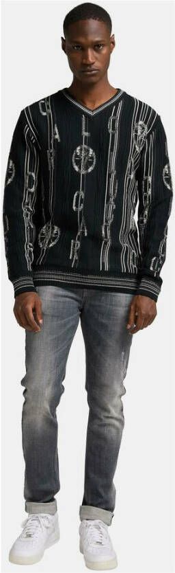 carlo colucci Breien trui met letters en v-neck cubich Zwart Heren