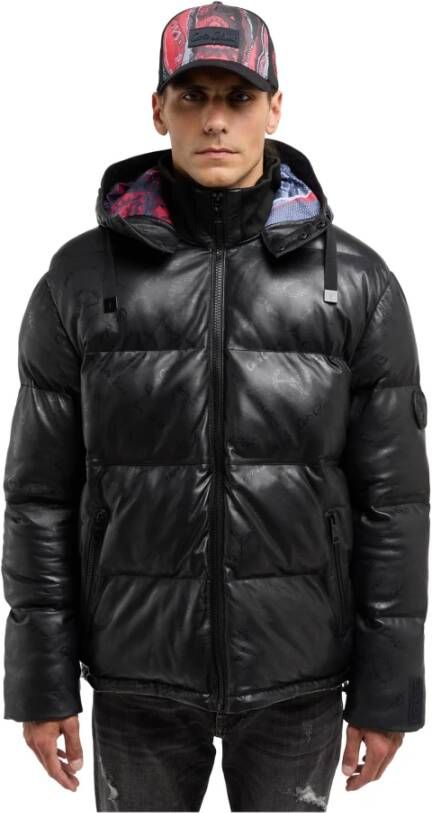 carlo colucci Gewatteerde Oversized Leren Jas Zwart Heren
