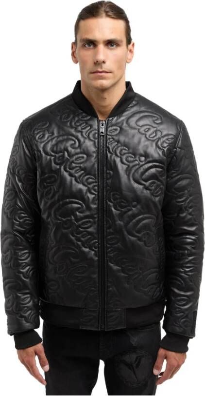carlo colucci Gewatteerde leren blouson Deco Zwart Heren