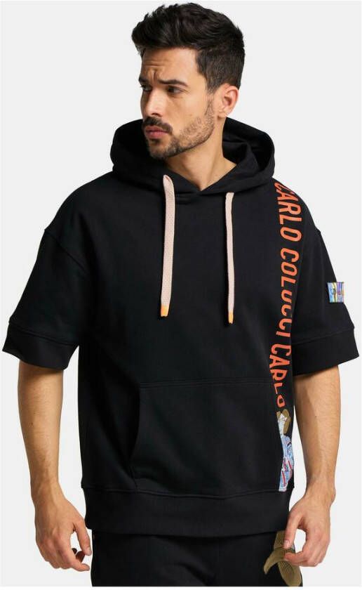 carlo colucci Korte arm sweatshoodie met letters Crivellaei Zwart Heren