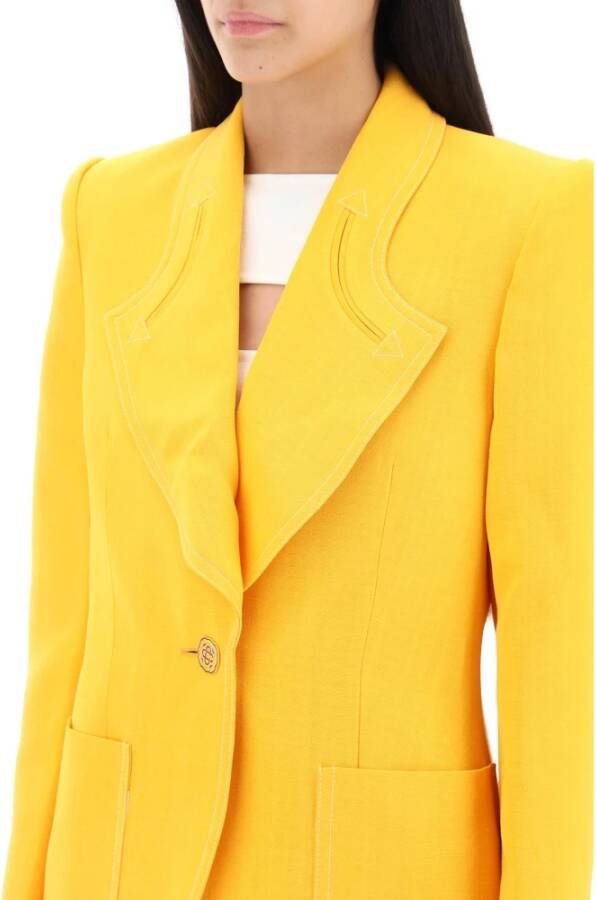 Casablanca Zijden blend single-breasted blazer met gevormde revers Yellow Dames