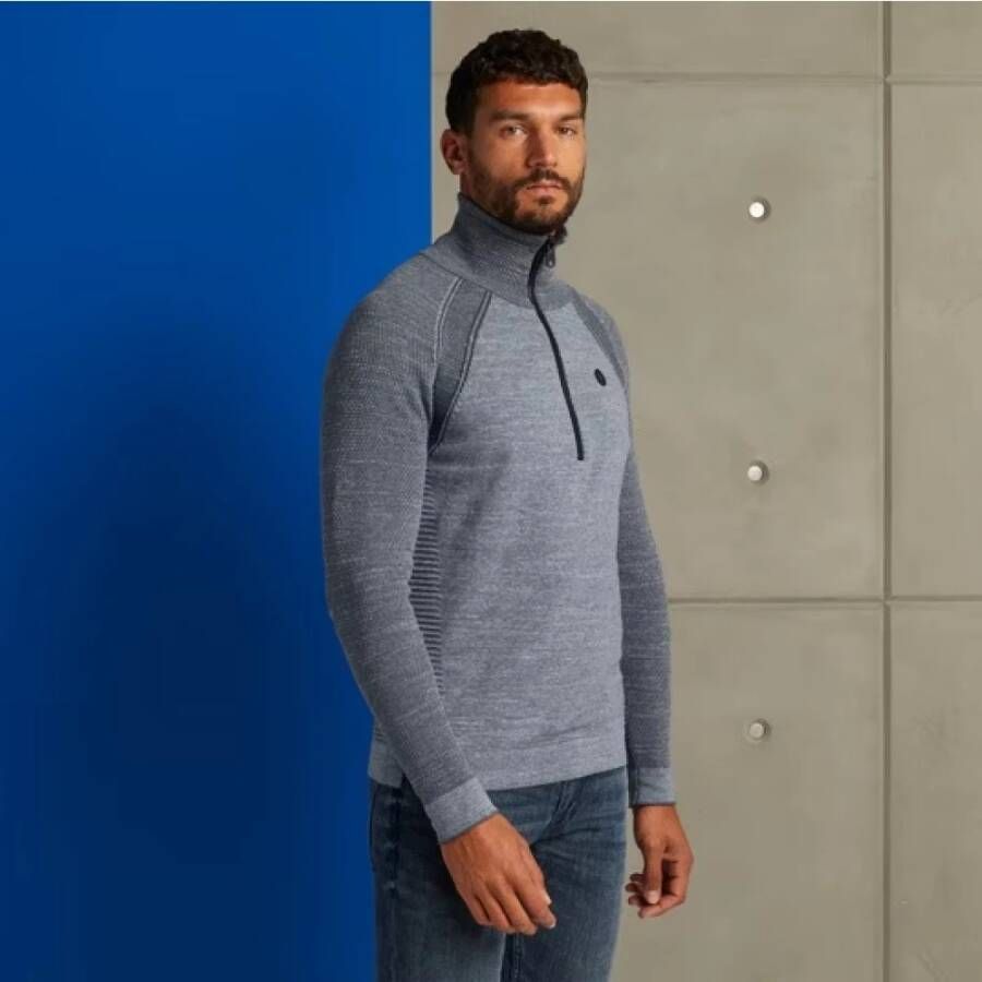 Cast Iron Trui- CI Half ZIP Collar Cotton Heather Plated Blauw Heren