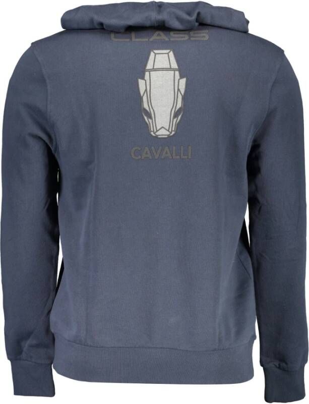 Cavalli Class Blauwe Katoenen Sweater met Capuchon en Print Blauw Heren