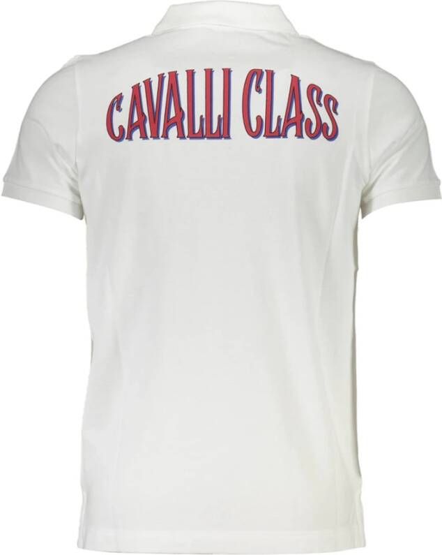 Cavalli Class Polo Shirt met Logo Applicatie en Print Design Wit Heren