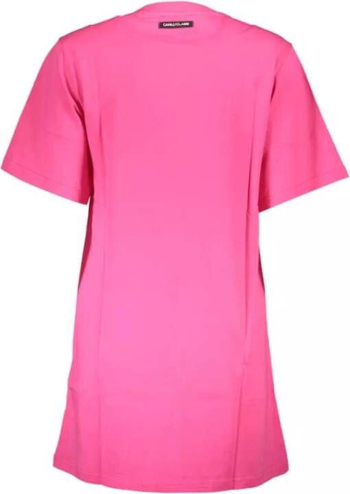 Cavalli Class Roze Katoenen Jurk Korte Mouwen Ronde Halslijn Print Roze Dames