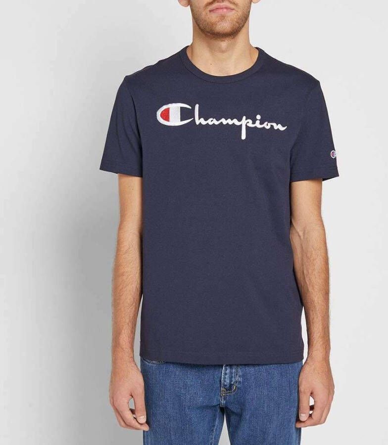 Champion Omgekeerde weefscriptlogo T-shirt Blauw Heren