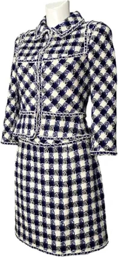 Chanel Vintage Chanel Blauw Geruit Tweed Pak Zwart Dames