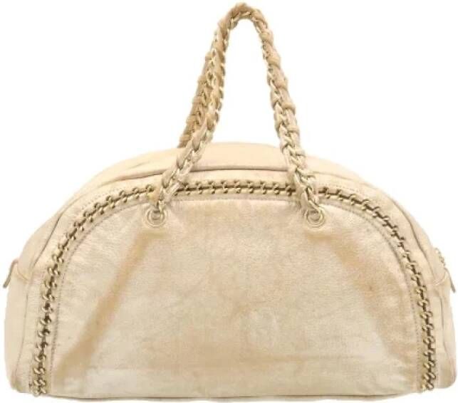 Chanel Vintage Beige Canvas Schoudertas Beige Dames