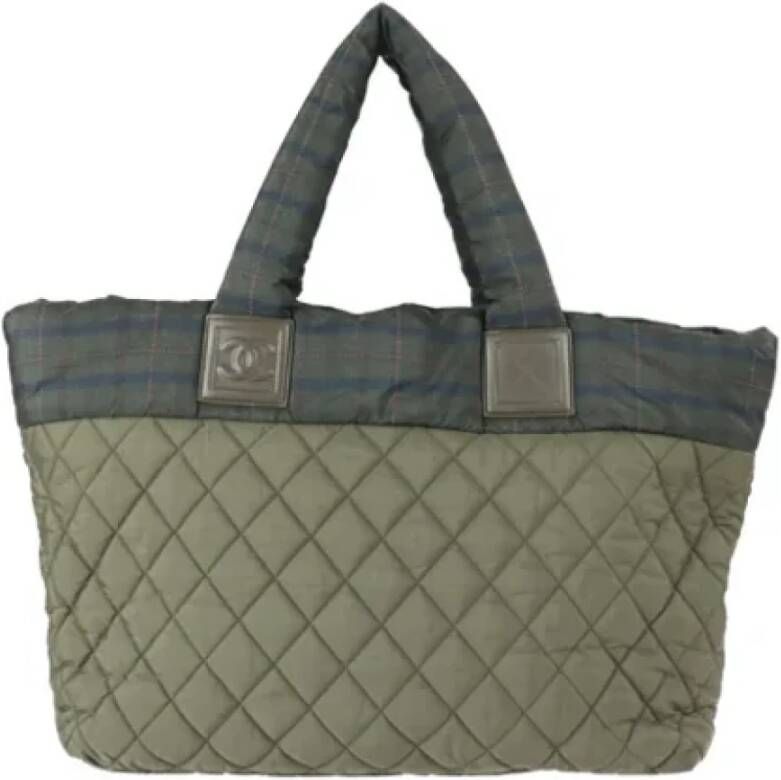 Chanel Vintage Tweedehands Groene Stoffen Chanel Tote Groen Dames