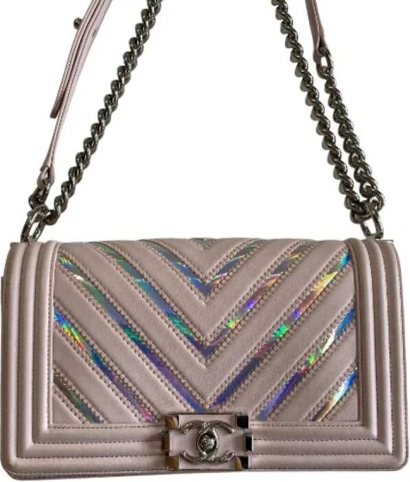 Chanel Vintage Roze Leren Schoudertas Roze Dames