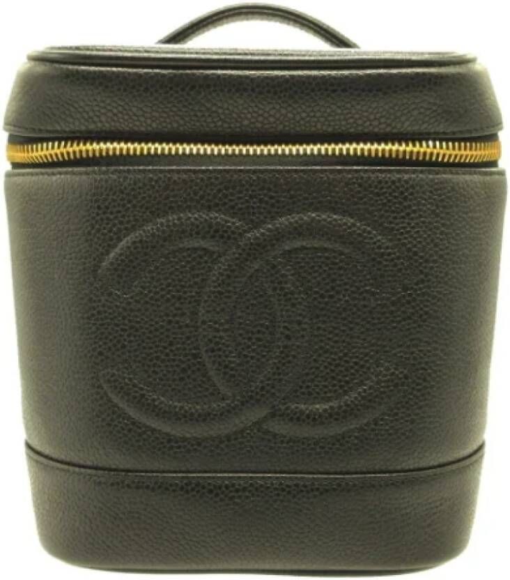 Chanel Vintage Tweedehands Zwarte Leren Chanel Vanity Zwart Dames