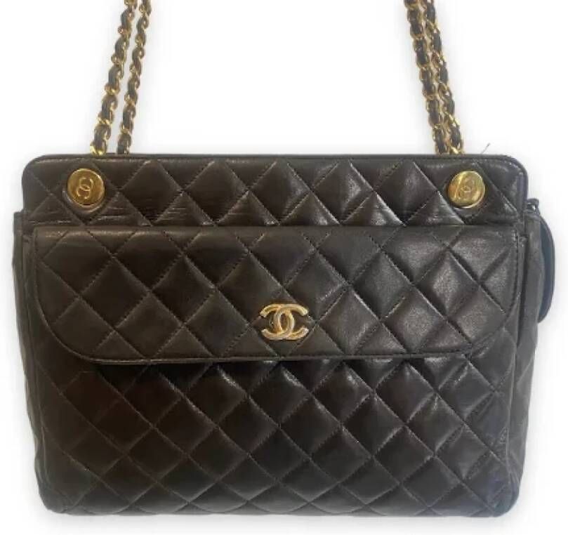 Chanel Vintage Tweedehands Schoudertas Model: Schoudertas Bruin Leer Uitstekende Staat Zwart Dames