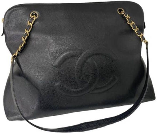 Chanel Vintage Leren Schoudertas Zwart Dames