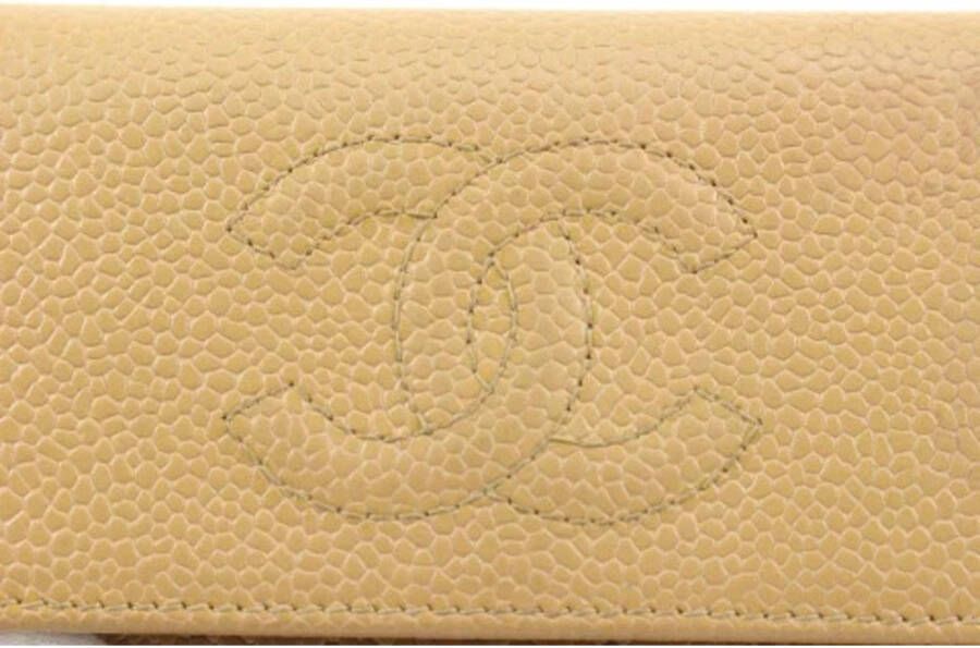 Chanel Vintage Italiaanse Leren Portemonnees Tweedehands Goede Staat Beige Dames
