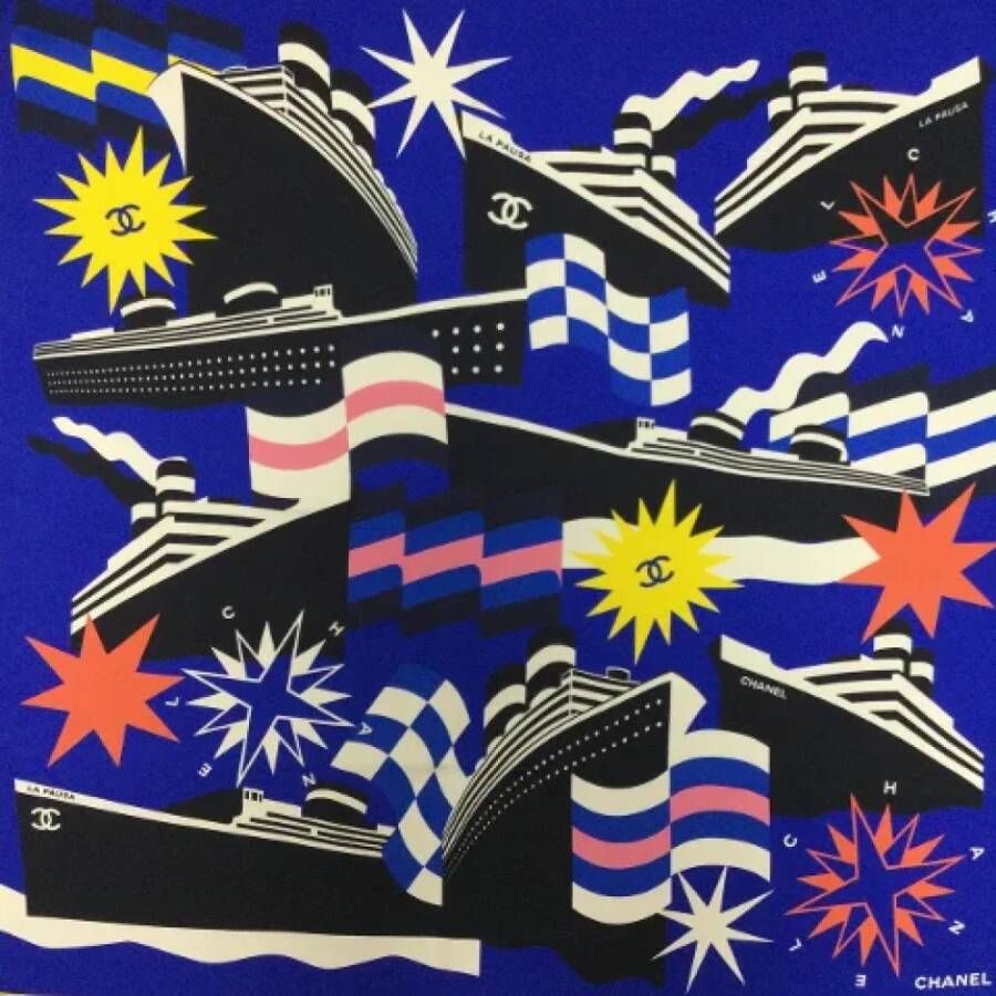 Chanel Vintage Pre-owned Silk scarves Blauw Dames