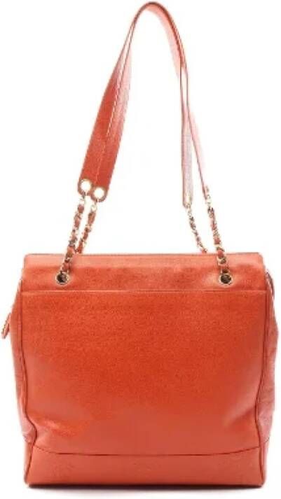 Chanel Vintage Tweedehands Oranje Leren Schoudertas Orange Dames