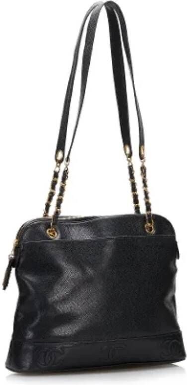Chanel Vintage Tweedehands Zwarte Leren Chanel Schoudertas Black Dames