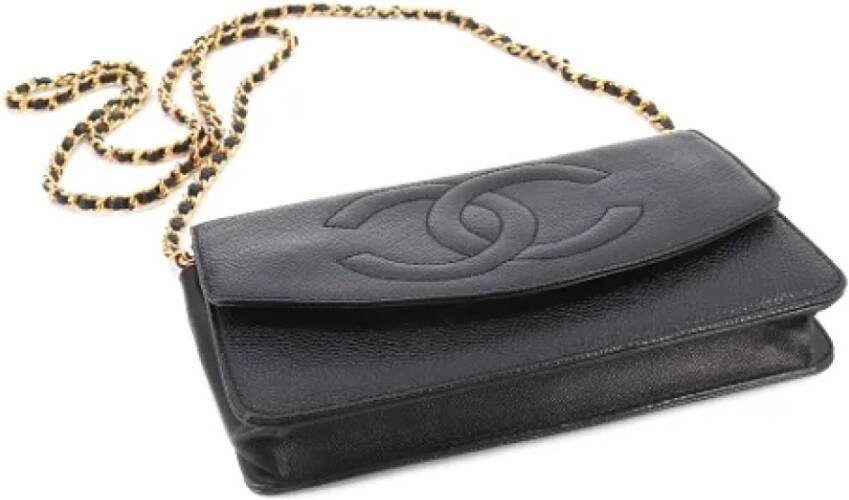 Chanel Vintage Tweedehands Zwarte Leren Chanel Sleutelhanger Black Dames