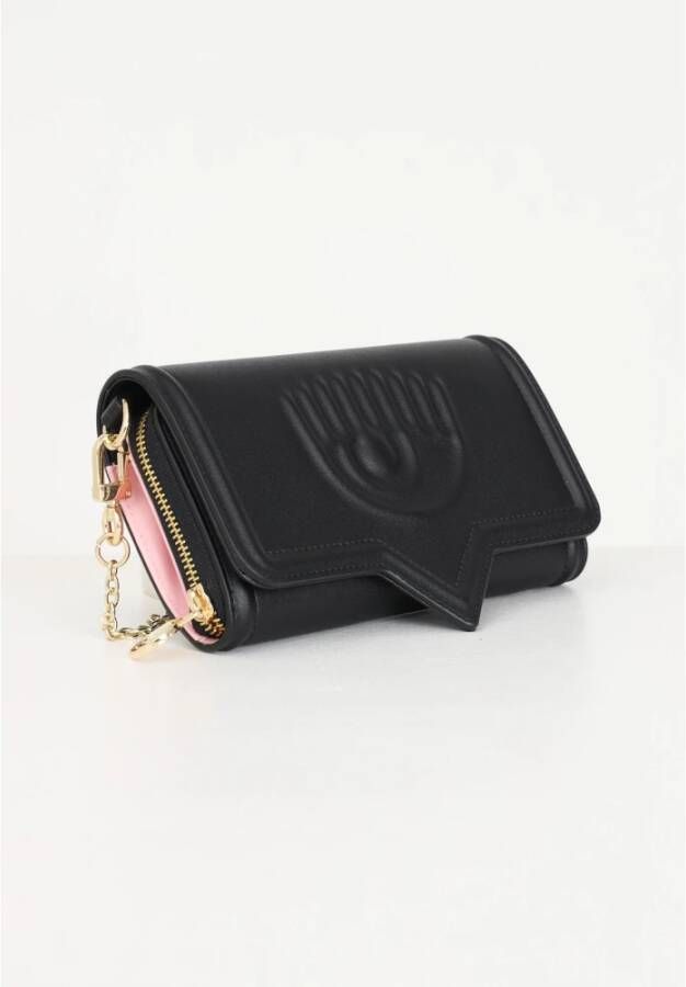Chiara Ferragni Collection Zwarte portemonnee van synthetisch leer met kettingriem Black Dames